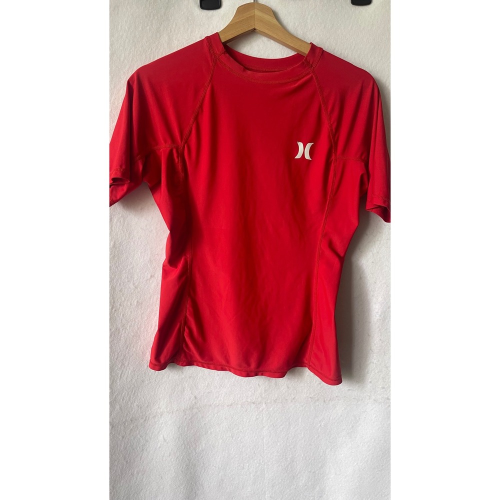 Hurley Womens Red Short Sleeve Rash Guard Swim Shirt UPF 50+ Size Large